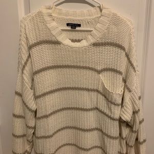 white and brown stripped sweater